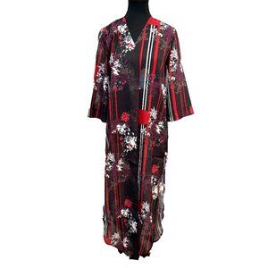 NWOT Colleen Lopez Floral Striped Robe Kimono Open Front Long Size XS
